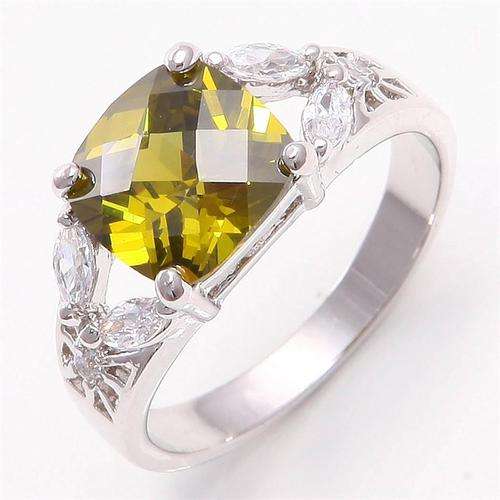 Ladies Sparkling 10K White Gold Filled Ring with Peridot (Size 7)
